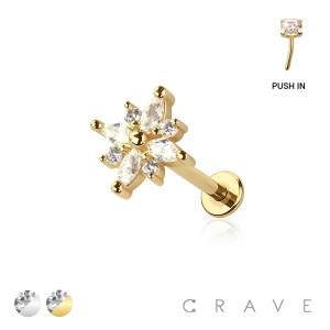 MARQUISE FLOWER THREADLESS (PUSH IN) 316L SURGICAL STEEL LABRET SET